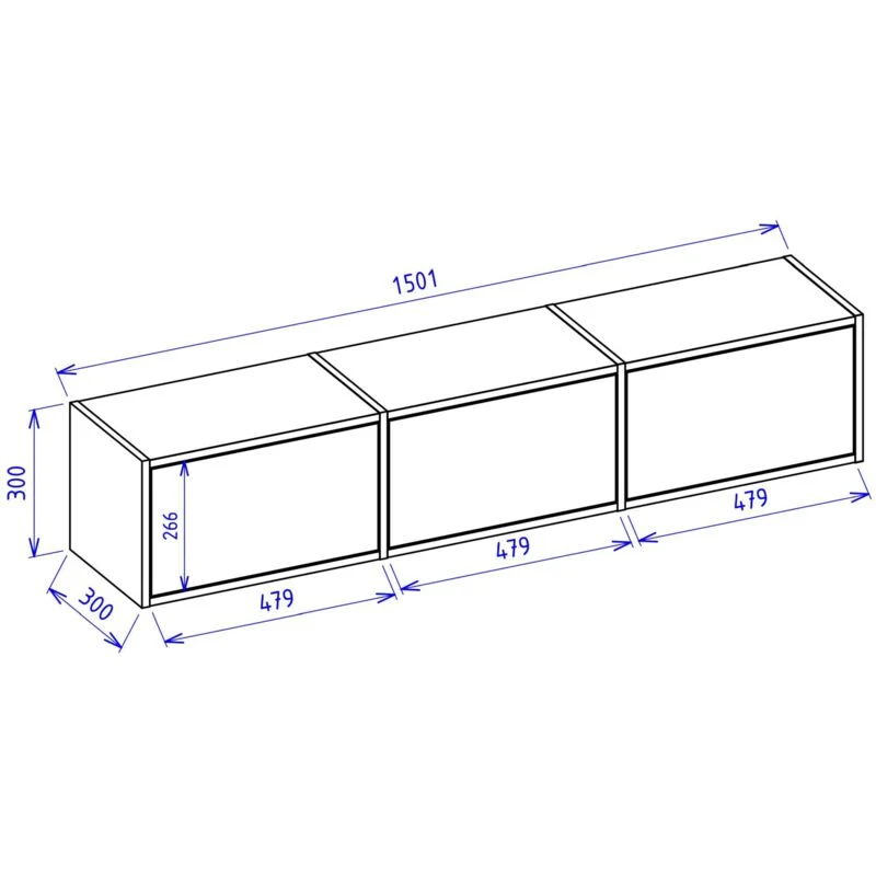 Selsey – Meuble TV mural suspendu 150 cm – 3 abattants – Noyer, Mécanisme Push-to-Open
