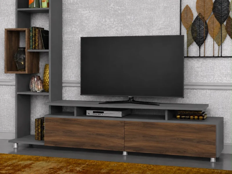 Meuble TV TULIP - Noyer et Gris Anthracite