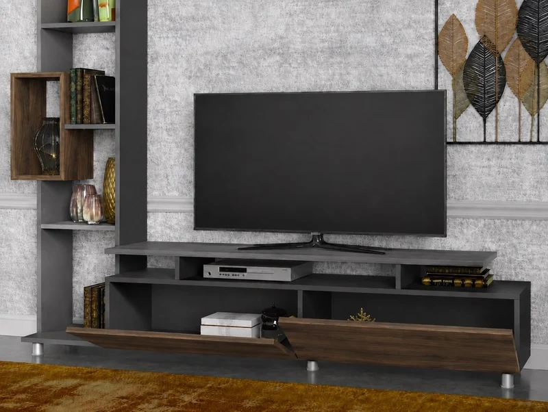 Meuble TV TULIP - Noyer et Gris Anthracite