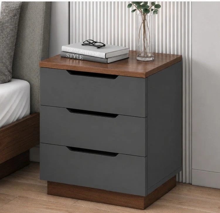 Table de chevet VIENA en Gris anthracite avec 3 Tiroirs - 40x33x55 cm