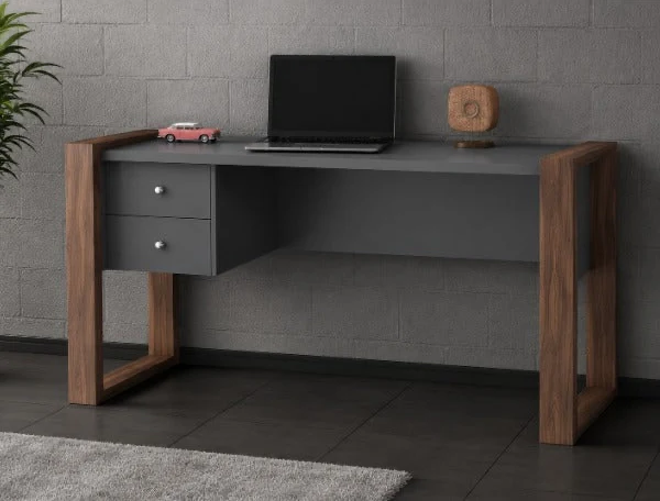 Bureau SWORD 158 cm - Gris anthracite et Noyer