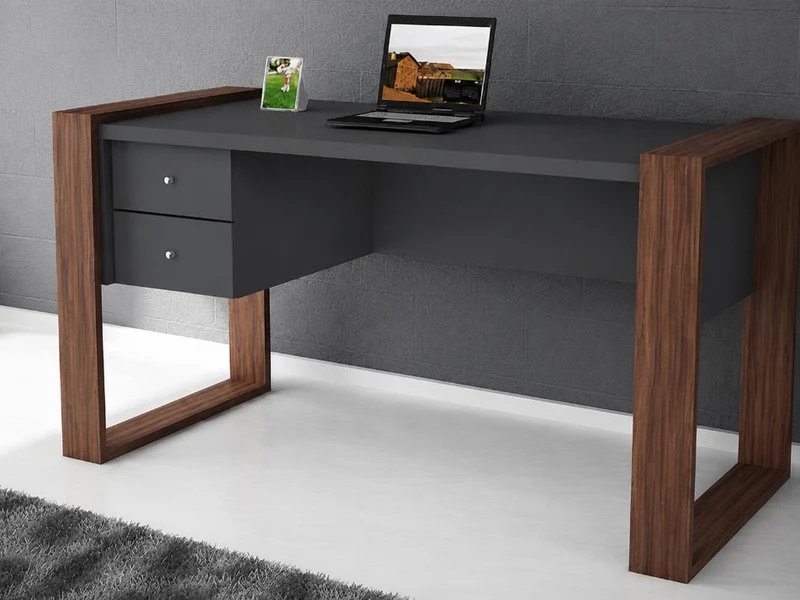 Bureau SWORD 158 cm - Gris anthracite et Noyer