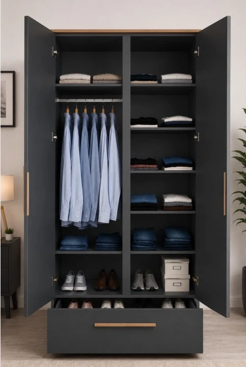 NIPTON - Gris Anthracite - ARMOIRE - 190x80x40 cm