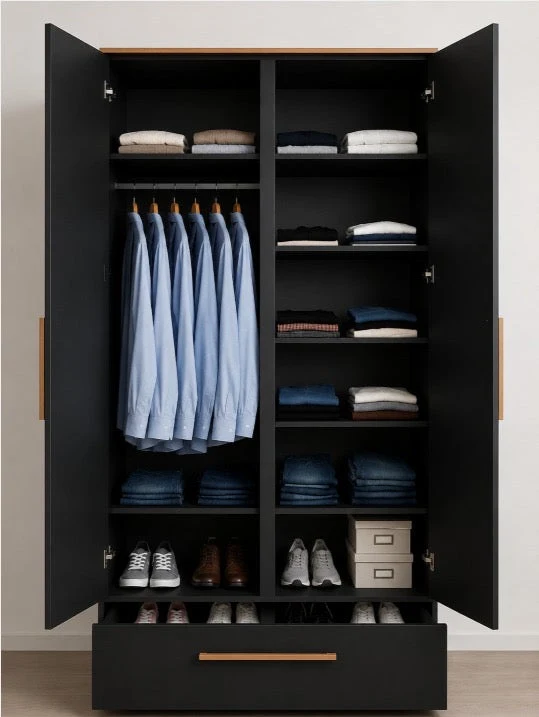 NIPTON - Noir - ARMOIRE - 190x80x35 cm