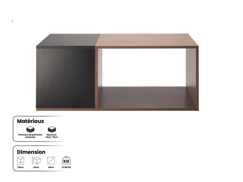 Table Basse 110 cm DUALIS - Noir et Noyer