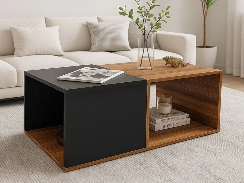 Table Basse 110 cm DUALIS - Noir et Noyer