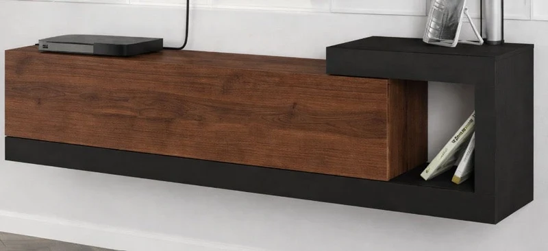 Meuble TV Suspendu VOLARE 150 cm - Noir et Noyer