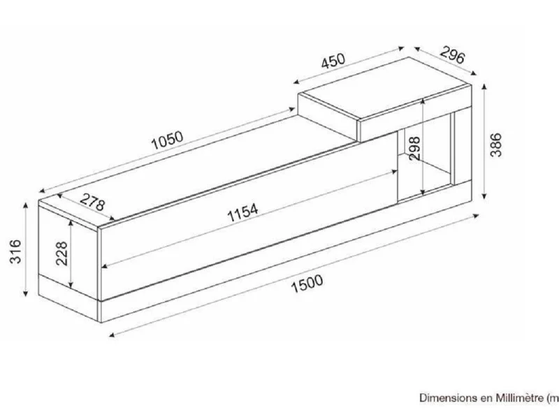 Meuble TV Suspendu VOLARE 150 cm - Noir et Noyer