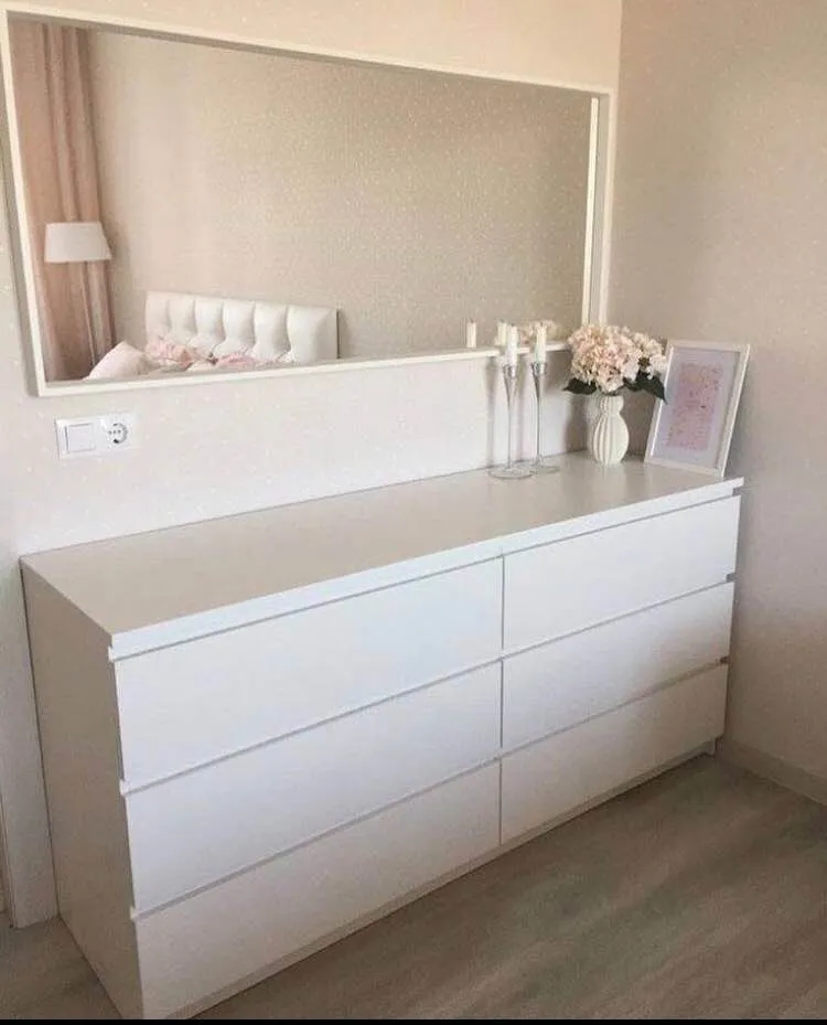 HUMBLE– Commode moderne Blanc et chêne 138x40x77 cm – 6 tiroirs