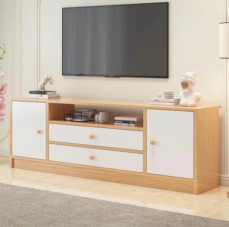 Meuble Tv et Console Buffet NAPOLI - Chêne et Blanc - entrée et séjour