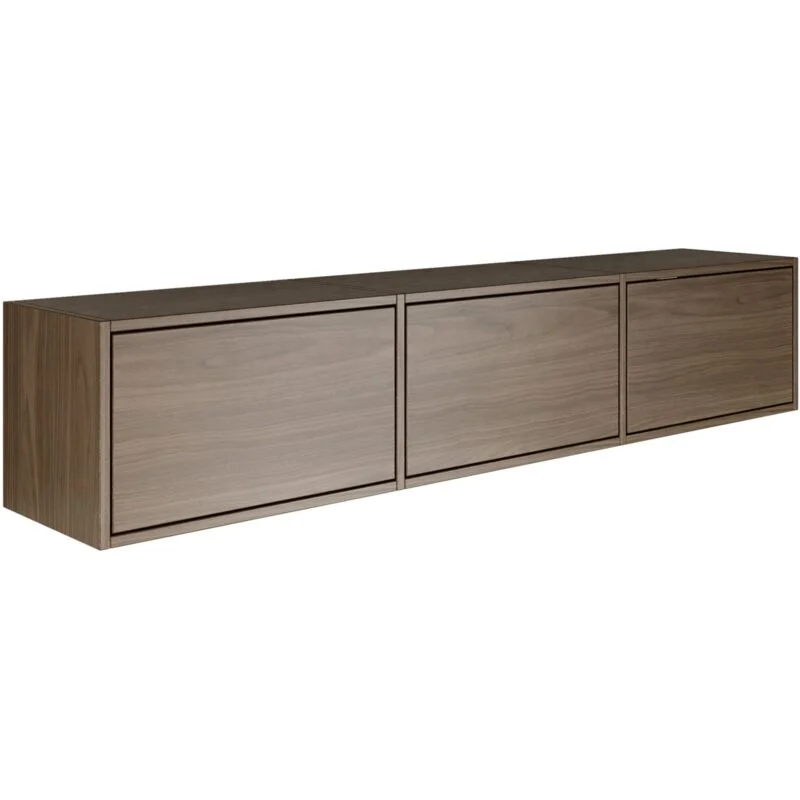 Selsey – Meuble TV mural suspendu 150 cm – 3 abattants – Noyer, Mécanisme Push-to-Open
