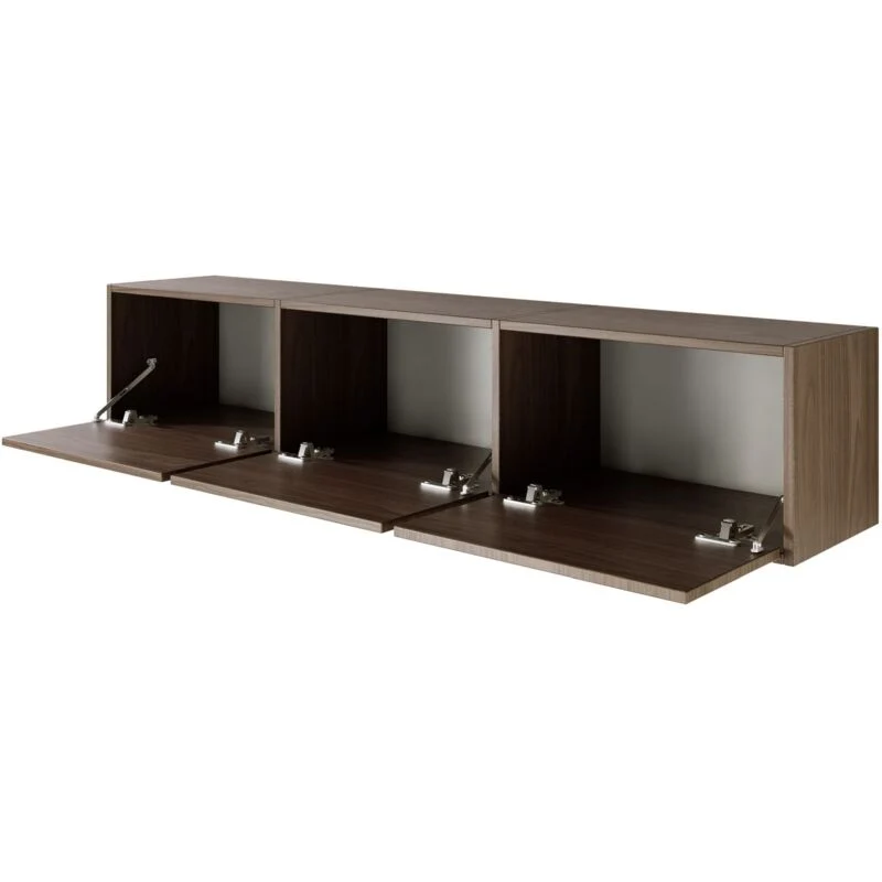 Selsey – Meuble TV mural suspendu 150 cm – 3 abattants – Noyer, Mécanisme Push-to-Open