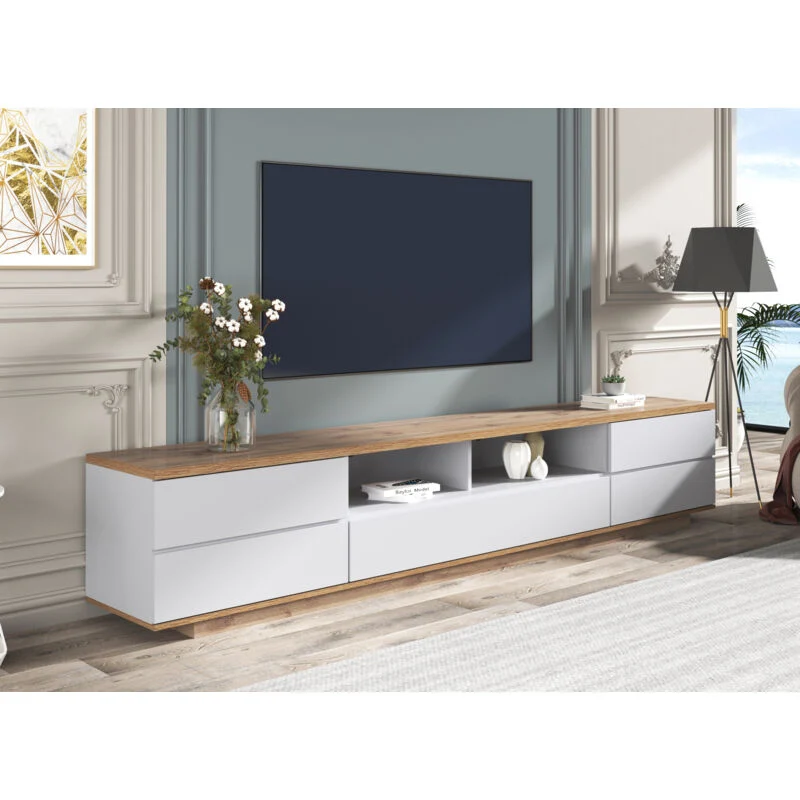 Modernluxe ZENOS – Meuble TV scandinave 180cm – 5 portes – 8 compartiments