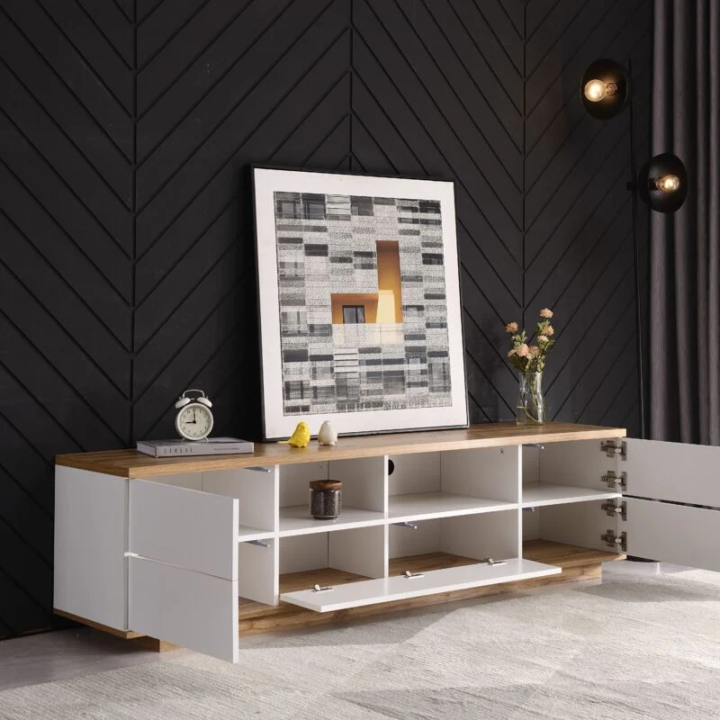 Modernluxe ZENOS – Meuble TV scandinave 180cm – 5 portes – 8 compartiments
