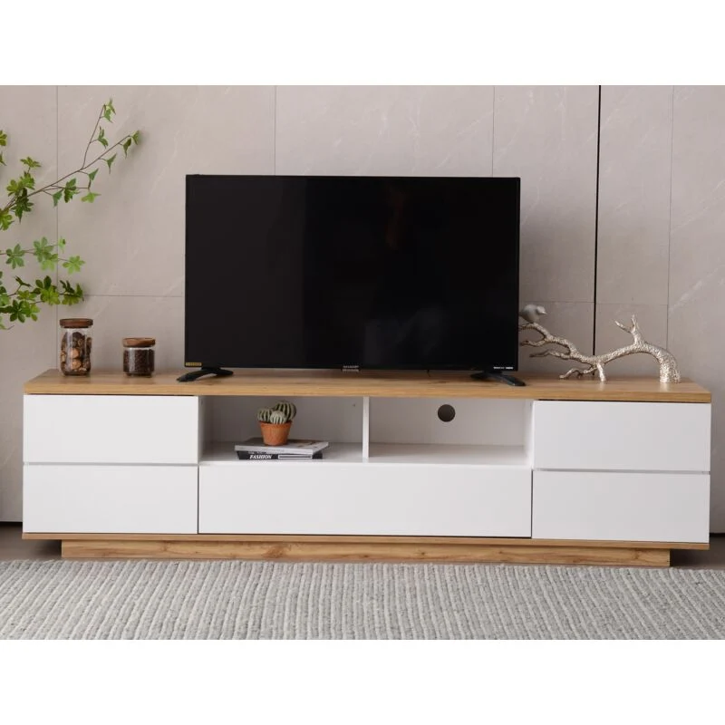 Modernluxe ZENOS – Meuble TV scandinave 180cm – 5 portes – 8 compartiments