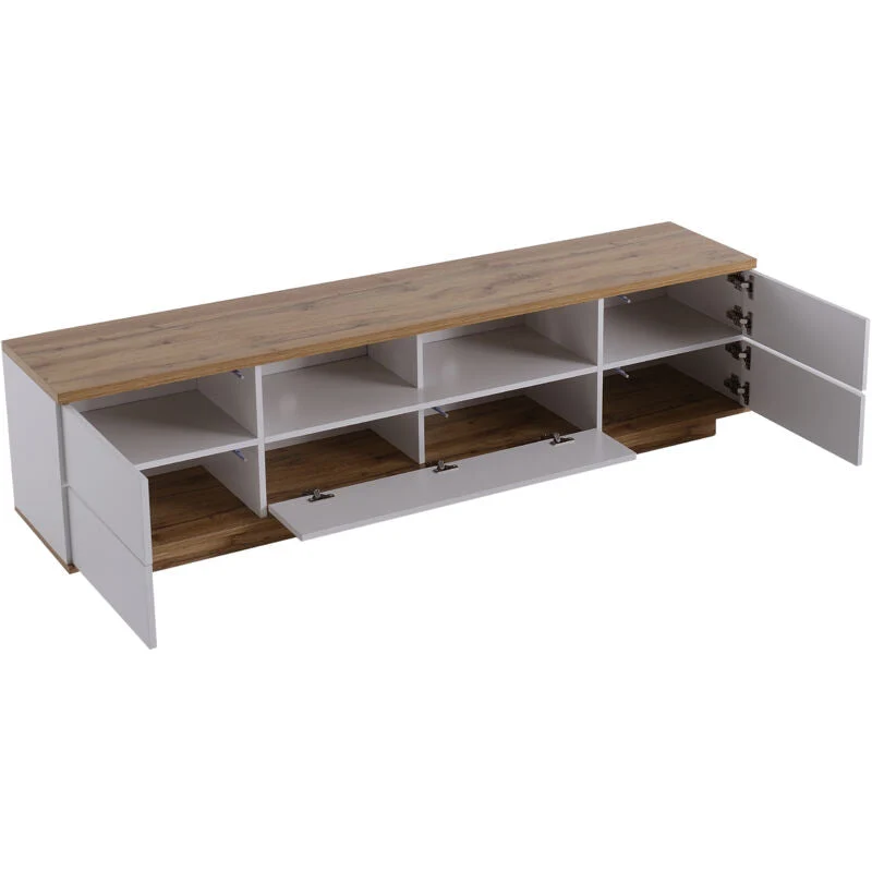 Modernluxe ZENOS – Meuble TV scandinave 180cm – 5 portes – 8 compartiments
