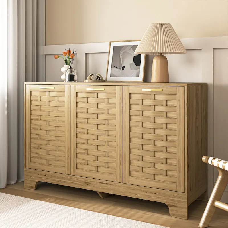 Meuble de rangement avec 3 portes, Buffet en bois avec étagère réglable, Armoire d'appoint avec kit anti-basculement