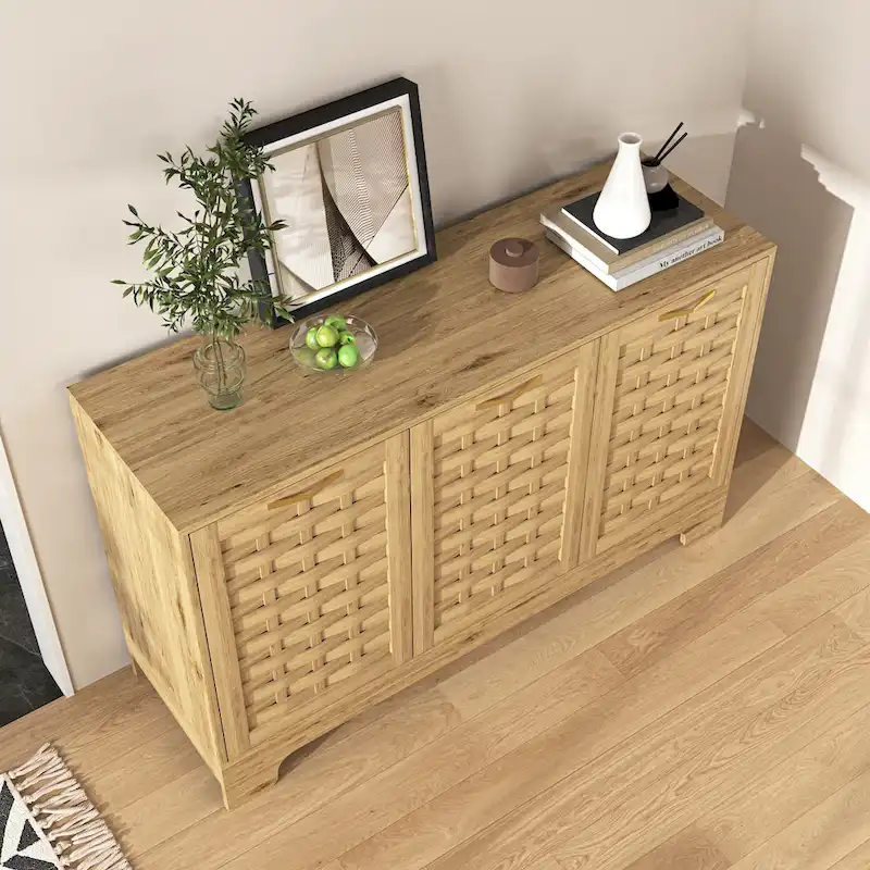 Meuble de rangement avec 3 portes, Buffet en bois avec étagère réglable, Armoire d'appoint avec kit anti-basculement