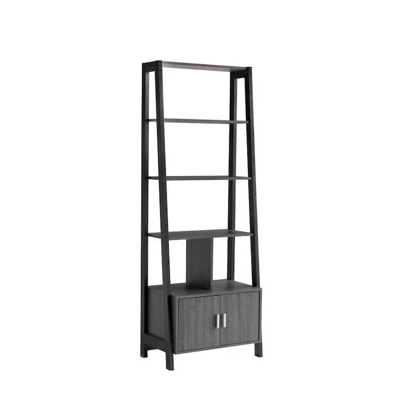 Bibliothèque moderne avec quatre étagères ouvertes et un meuble à deux portes - Noir et Gris