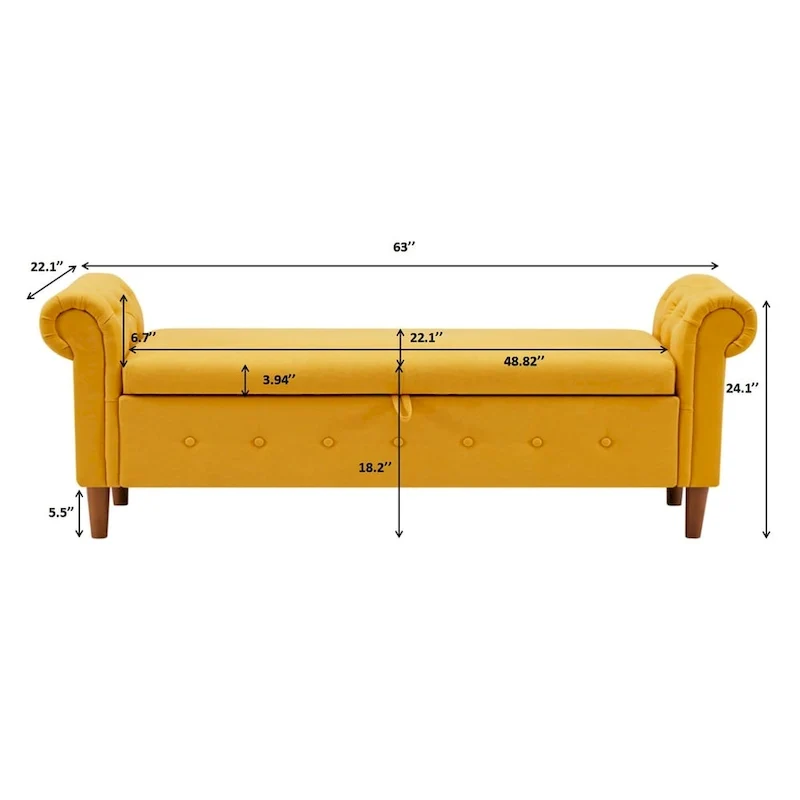 Banc de rangement pour chambre, bout de lit, accoudoirs roulés, tissu lin, canapé ottoman, long banc
