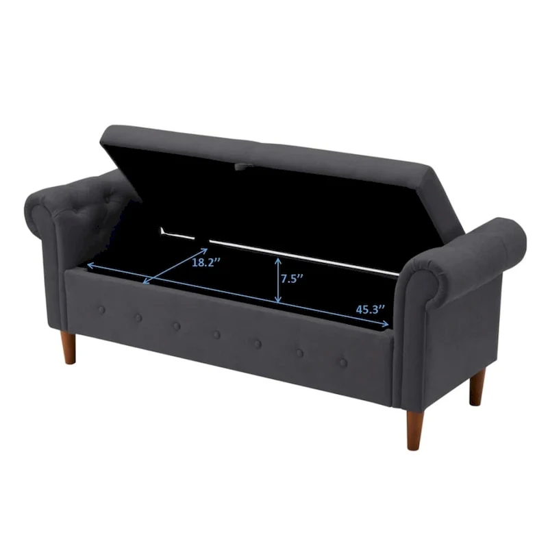 Banc de rangement pour chambre, bout de lit, accoudoirs roulés, tissu lin, canapé ottoman, long banc