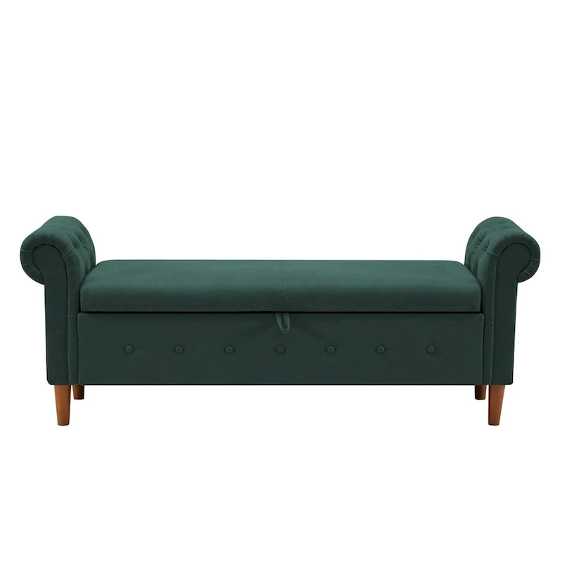 Banc de rangement pour chambre, bout de lit, accoudoirs roulés, tissu lin, canapé ottoman, long banc
