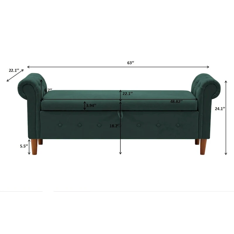 Banc de rangement pour chambre, bout de lit, accoudoirs roulés, tissu lin, canapé ottoman, long banc