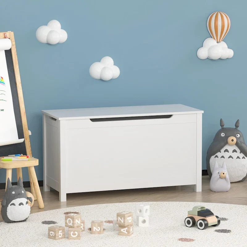 Coffre de rangement en bois pour enfants avec couvercle à charnière de sécurité, pour les 3 ans et plus. Idéal pour le salon, la salle à manger, l'entrée.