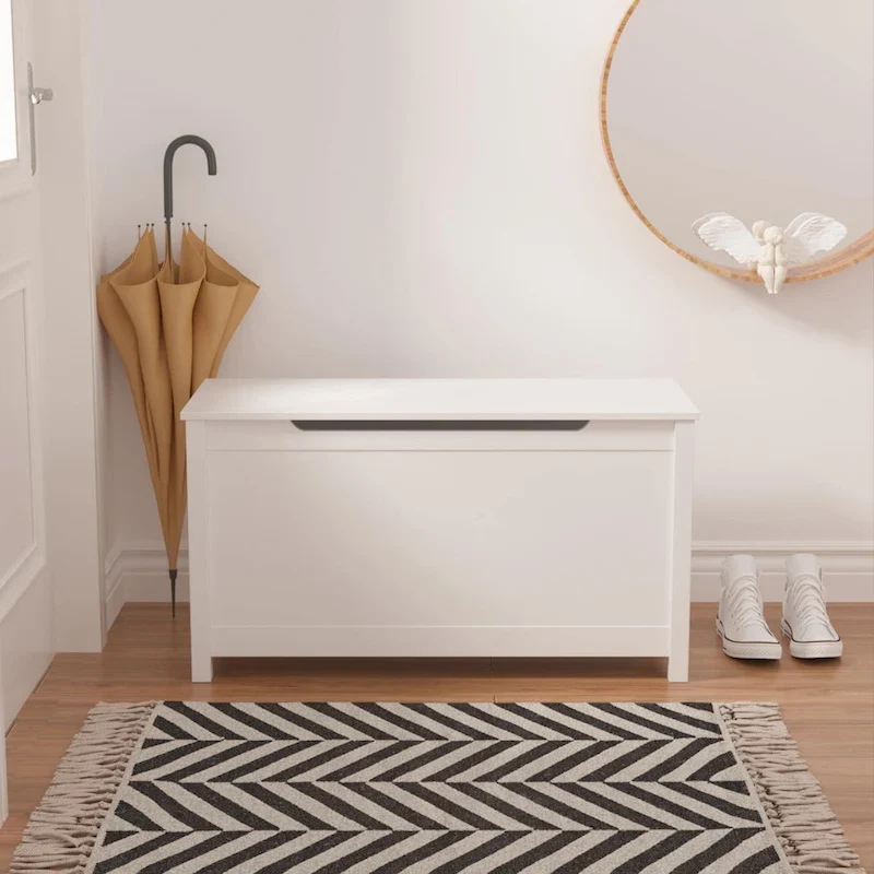 Coffre de rangement en bois pour enfants avec couvercle à charnière de sécurité, pour les 3 ans et plus. Idéal pour le salon, la salle à manger, l'entrée.
