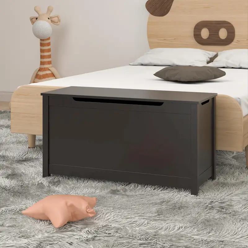 Coffre de rangement en bois pour enfants avec couvercle à charnière de sécurité, pour les 3 ans et plus. Idéal pour le salon, la salle à manger, l'entrée.