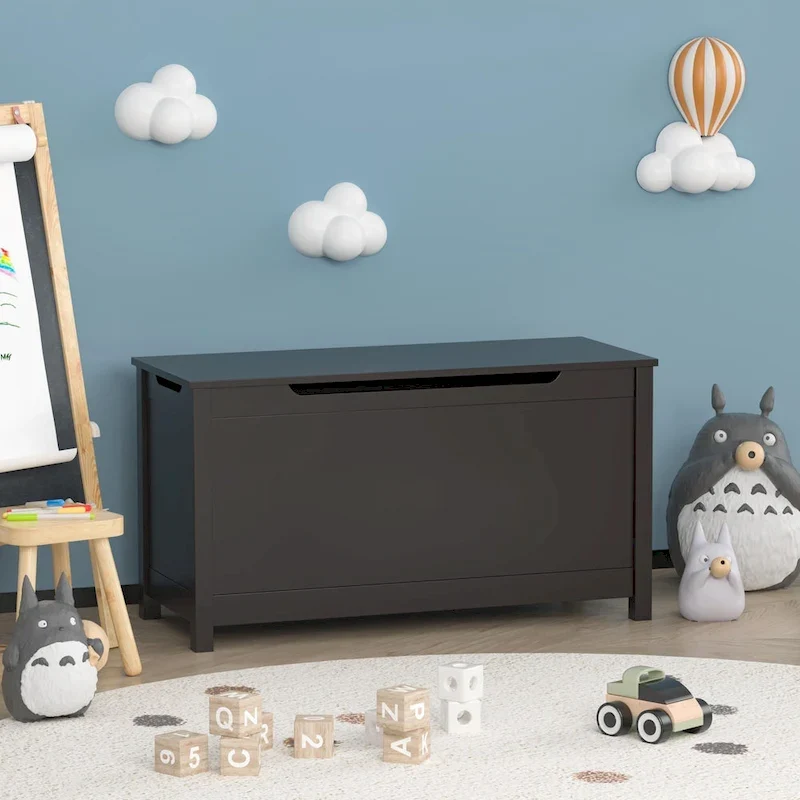 Coffre de rangement en bois pour enfants avec couvercle à charnière de sécurité, pour les 3 ans et plus. Idéal pour le salon, la salle à manger, l'entrée.