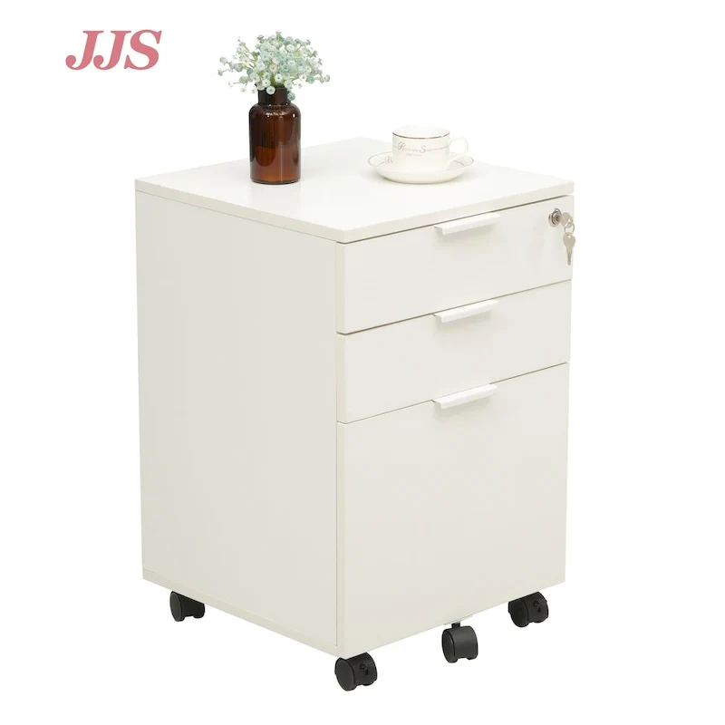 Meuble de rangement à roulettes en bois à 3 tiroirs avec serrure et roulettes