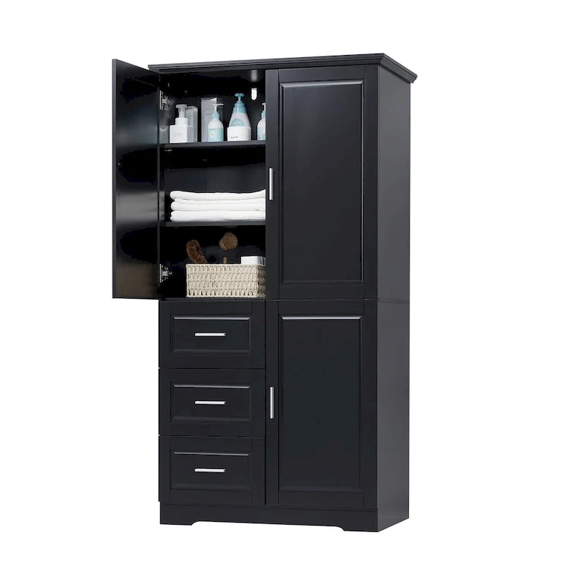 Meuble de rangement haut et large avec portes pour salle de bain/bureau, trois tiroirs