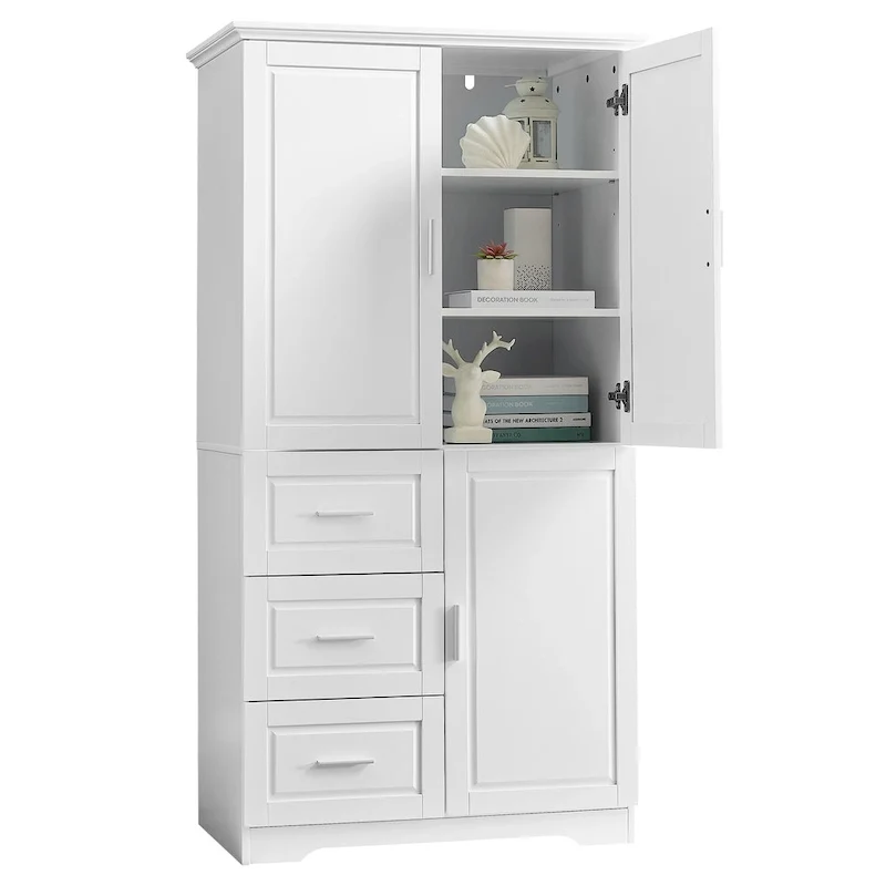 Meuble de rangement haut et large avec portes pour salle de bain/bureau, trois tiroirs