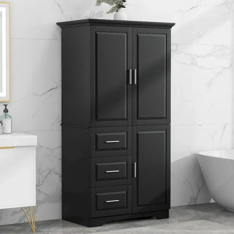 Meuble de rangement haut et large avec portes pour salle de bain/bureau, trois tiroirs