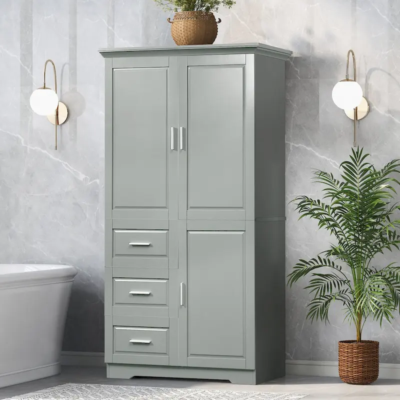 Meuble de rangement haut et large avec portes pour salle de bain/bureau, trois tiroirs