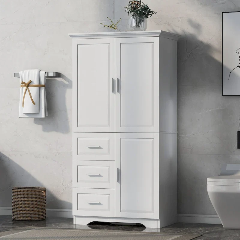 Meuble de rangement haut et large avec portes pour salle de bain/bureau, trois tiroirs