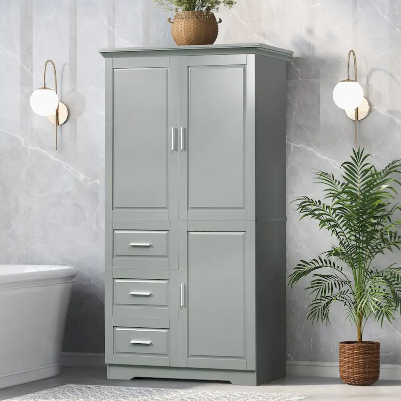 Meuble de rangement haut et large avec portes pour salle de bain/bureau, trois tiroirs