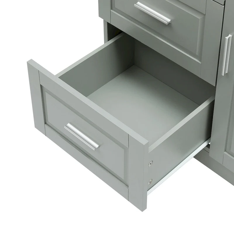 Meuble de rangement haut et large avec portes pour salle de bain/bureau, trois tiroirs, gris