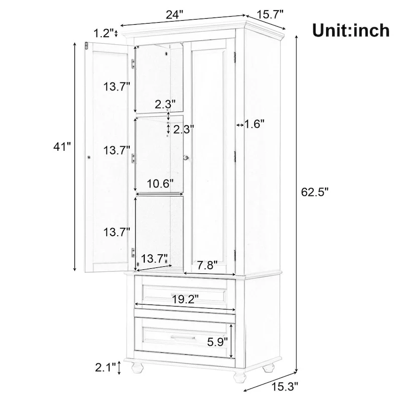 Armoire haute de rangement à deux tiroirs pour salle de bain/bureau