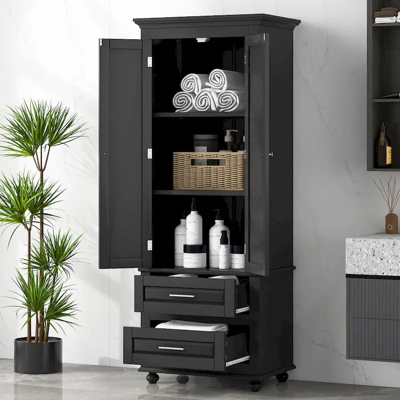 Armoire haute de rangement à deux tiroirs pour salle de bain/bureau