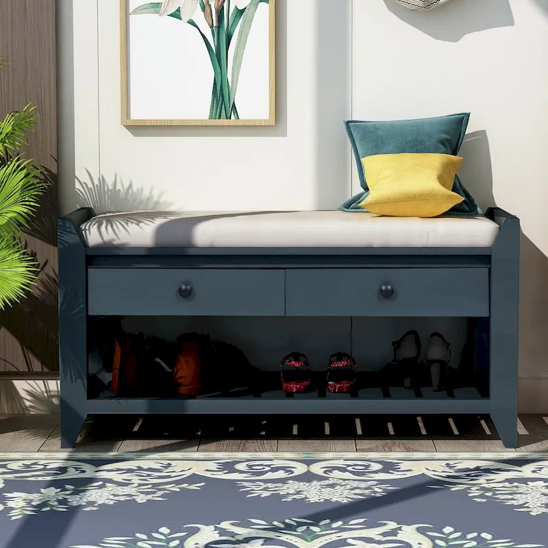 Banc de rangement d'entrée moderne multifonction avec siège rembourré et tiroirs