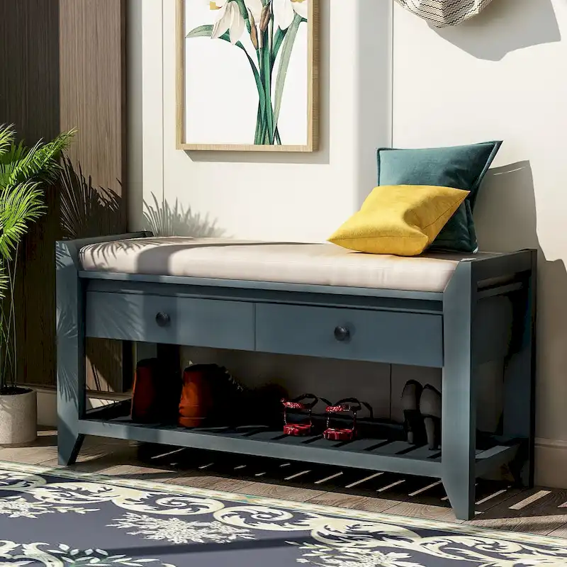 Banc de rangement d'entrée moderne multifonction avec siège rembourré et tiroirs
