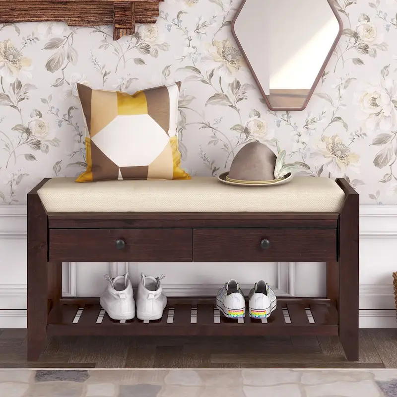 Banc de rangement d'entrée moderne multifonction avec siège rembourré et tiroirs