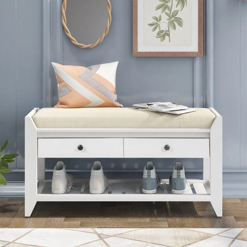 Banc de rangement d'entrée moderne multifonction avec siège rembourré et tiroirs