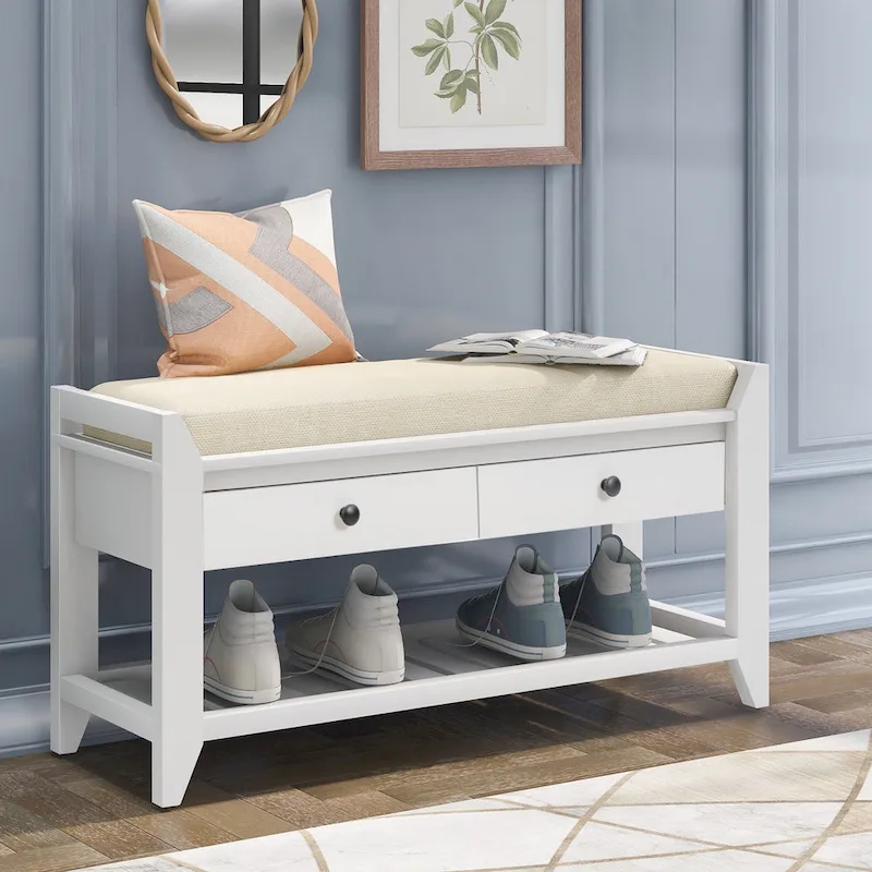 Banc de rangement d'entrée moderne multifonction avec siège rembourré et tiroirs