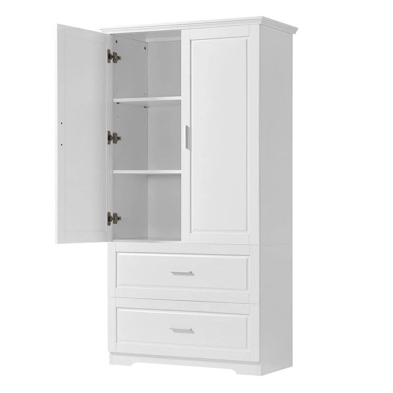 Meuble de rangement haut de salle de bain 63 pouces, avec deux portes et tiroirs, étagère réglable, panneau MDF, blanc