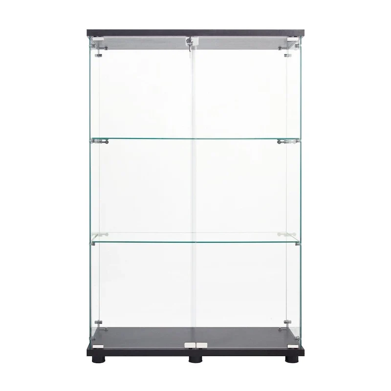 Vitrine à deux portes avec 3 étagères, noire