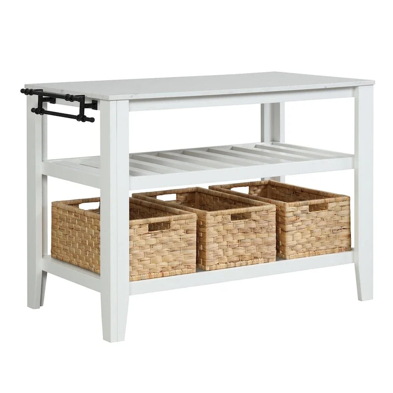 Îlot de cuisine avec 3 paniers coulissants en blanc