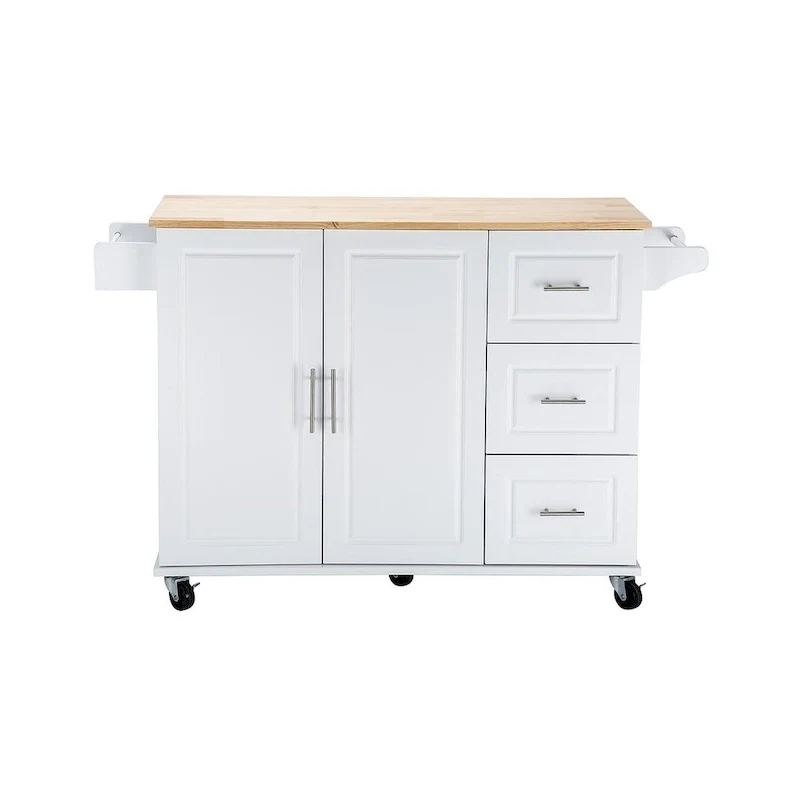 Chariot d'îlot de cuisine avec plateau extensible en bois d'hévéa et roues verrouillables